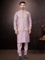 Lavender Pink Pure SIlk Readymade Kurta Pajama With Jacket